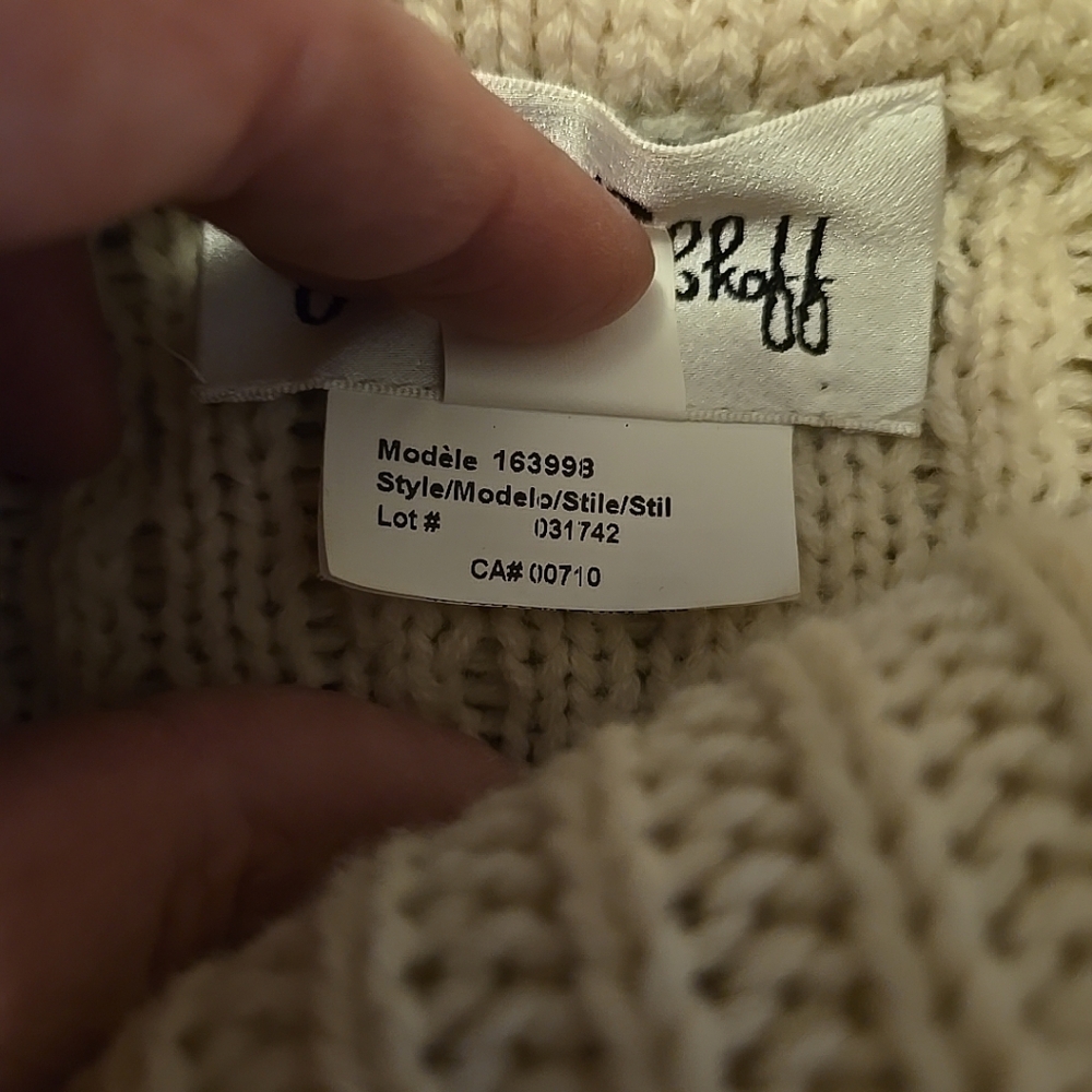 Joseph Ribkoff Sweater Poncho Faux Fur Trim Cotton Ivory S/M - Picture 5 of 5